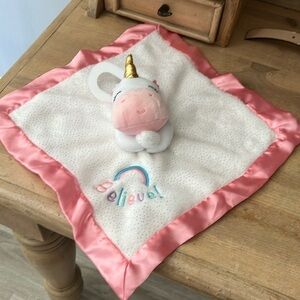 Magic Years Unicorn Lovey Security Blanket NWT Baby Believe Pink Satin Trim